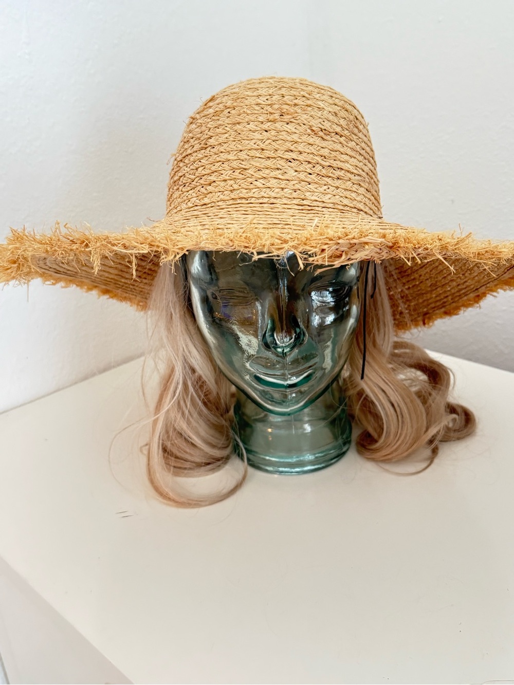 Distressed rim natural Straw Wide-Brim beach floppy Hat
